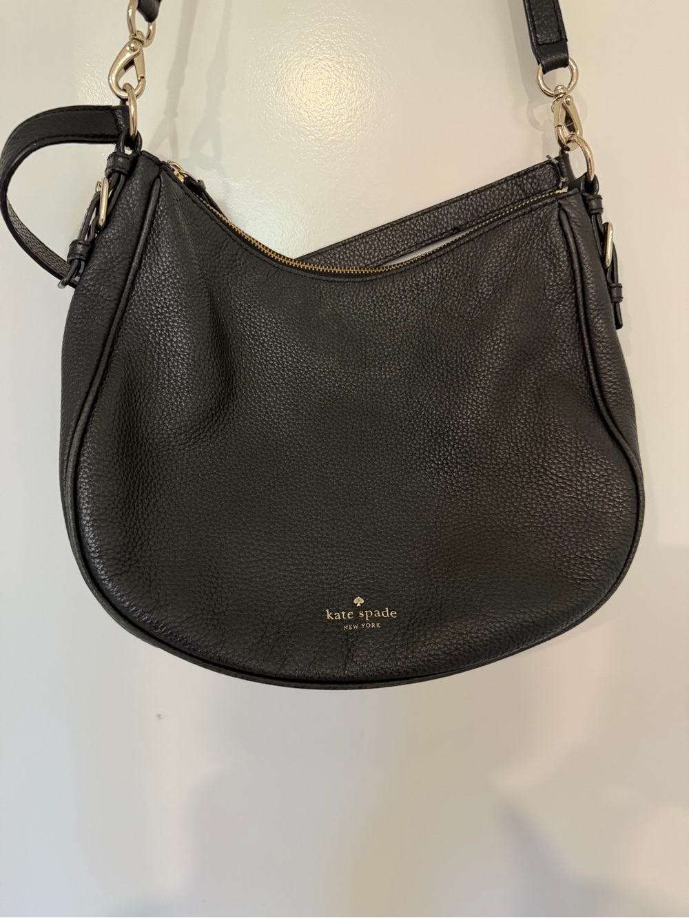 kate spade Black Pebbled Leather Crescent Shoulder Bag with Gold Hardware